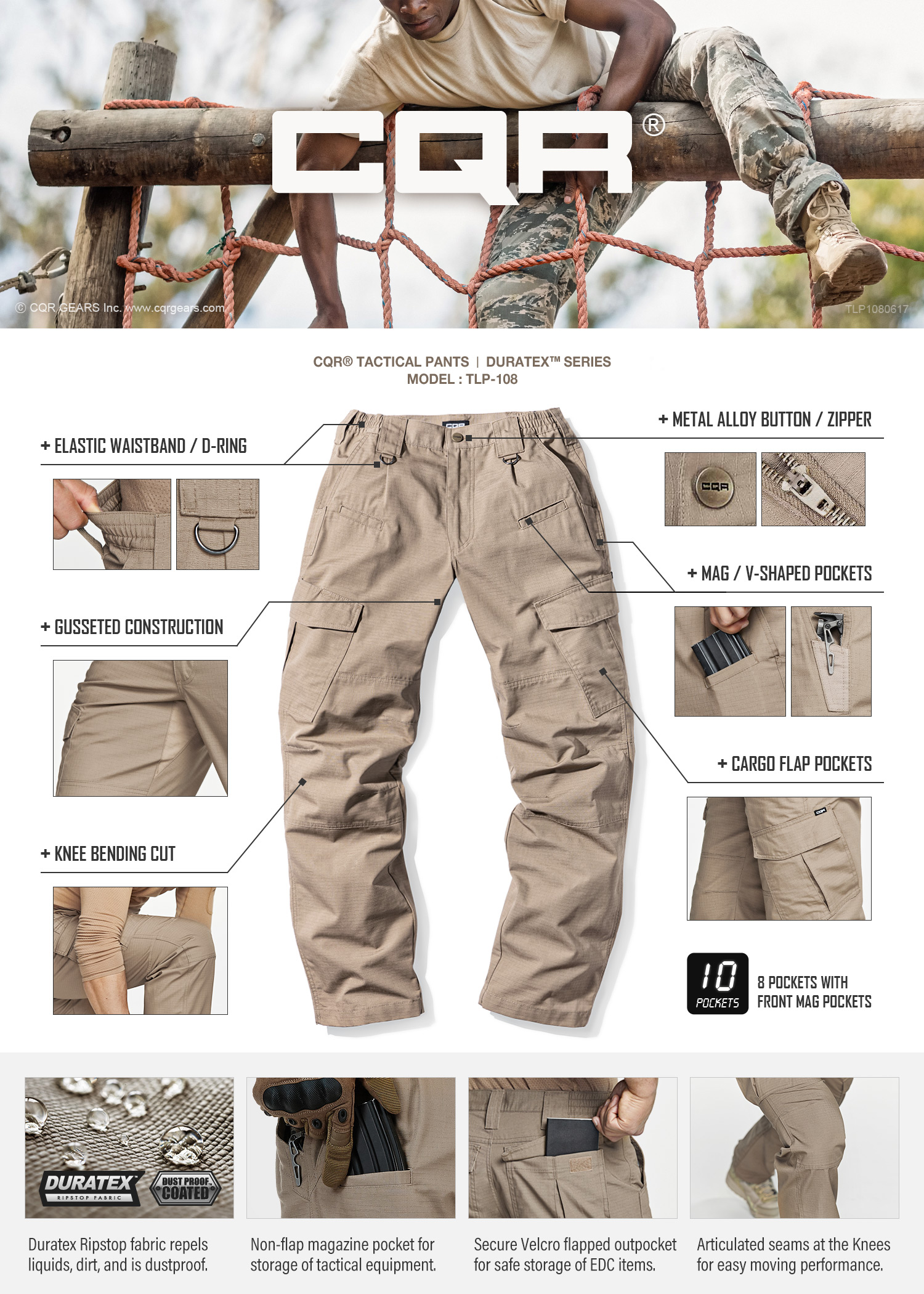 Outdoor Apparel Lightweight EDC Hiking Work Pants CQR Mens Tactical